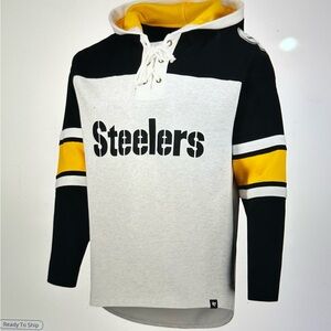 Pittsburgh Steelers ‘47 Gridiron Lace-up Pullover Hoodie.